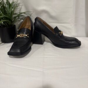 Sam Edelman New York Quincy Black Leather Horse Bit Square Heeled Loafers Sz 8